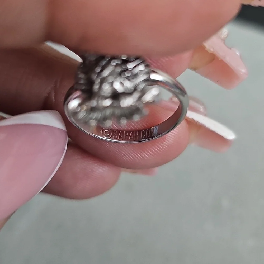 Vintage Signed Sarah Coventry Owl Rhinestone Ring